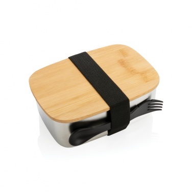 Logotrade Werbeartikel das Foto: Stainless Steel Lunchbox mit Bambus-Deckel und Göffel
