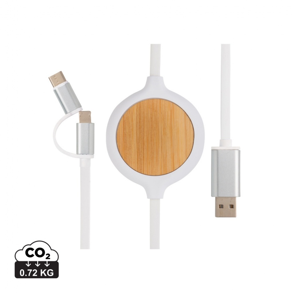Logotrade Werbeartikel das Foto: 3-in-1 Kabel mit 5W Bambus Wireless Charger