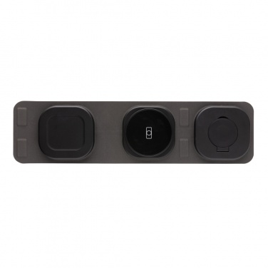 Logotrade Werbeartikel das Foto: Swiss Peak 15W 3-in 1 Wireless-Reise-Charger aus RCS Plastik