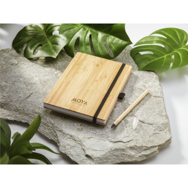 Logotrade Werbegeschenke das Foto: BambooPlus Papiernotizbuch A5 - Tintenloser Stift