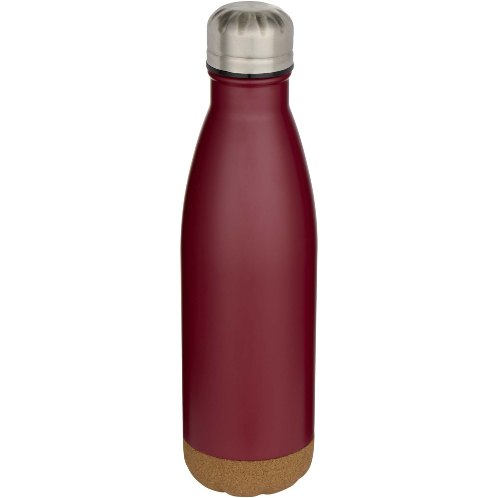 Logotrade Logogeschenke das Foto: Cove 500 ml doppelwandige, vakuumisolierte Trinkflasche aus Edelstahl mit Korkdetails