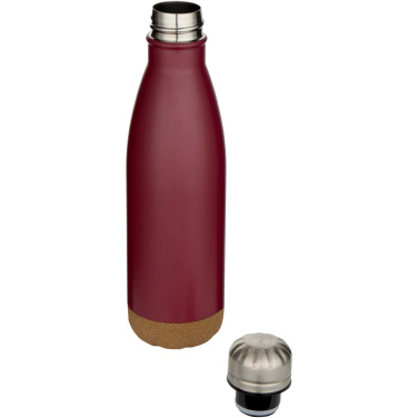 Logotrade werbemittel das Foto: Cove 500 ml doppelwandige, vakuumisolierte Trinkflasche aus Edelstahl mit Korkdetails