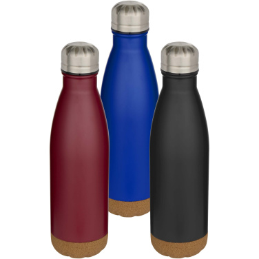 Logotrade Werbegeschenke das Foto: Cove 500 ml doppelwandige, vakuumisolierte Trinkflasche aus Edelstahl mit Korkdetails