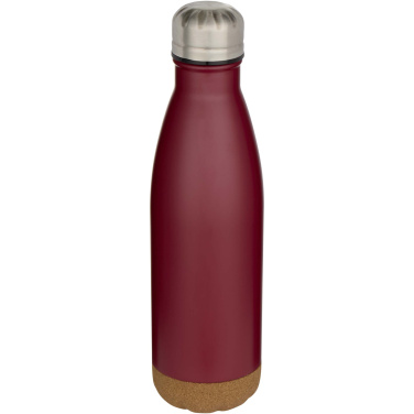 Logotrade Werbeartikel das Foto: Cove 500 ml doppelwandige, vakuumisolierte Trinkflasche aus Edelstahl mit Korkdetails