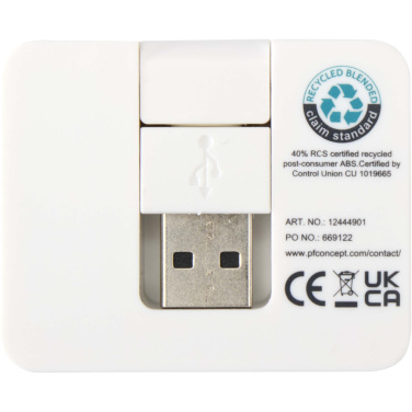 Logotrade Werbegeschenke das Foto: Gaia 4 Port USB Hub mit USB-A- und Typ-C-Ausgang und zwei Eingängen aus recyceltem Kunststoff
