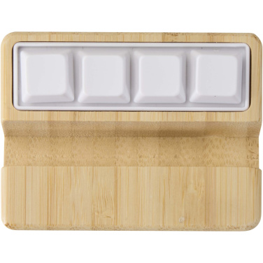 Logotrade Firmengeschenke das Foto: Algol Smartphonehalterung  aus recyceltem Kunststoff mit Fidget-Toy mit Bambusdetails