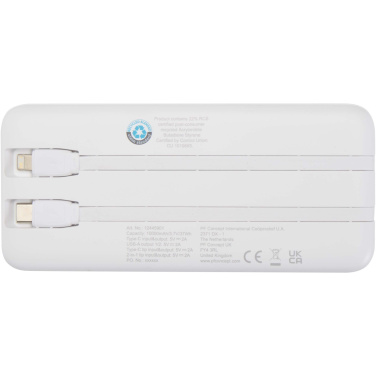 Logotrade Firmengeschenke das Foto: Adhil 10 W 10.000 mAh Powerbank aus recyceltem Kunststoff mit 2 integrierten Kabeln