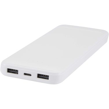 Logotrade werbemittel das Foto: Adhil 10 W 10.000 mAh Powerbank aus recyceltem Kunststoff mit 2 integrierten Kabeln