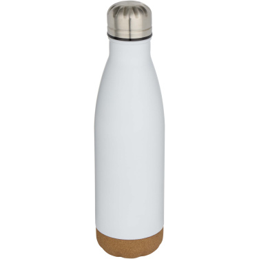 Logotrade Geschäftsgeschenke das Foto: Cove 500 ml doppelwandige, vakuumisolierte Trinkflasche aus Edelstahl mit Korkdetails