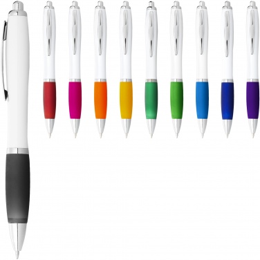 Logo trade promotional items image of: Nash ballpoint pen white barrel and coloured grip