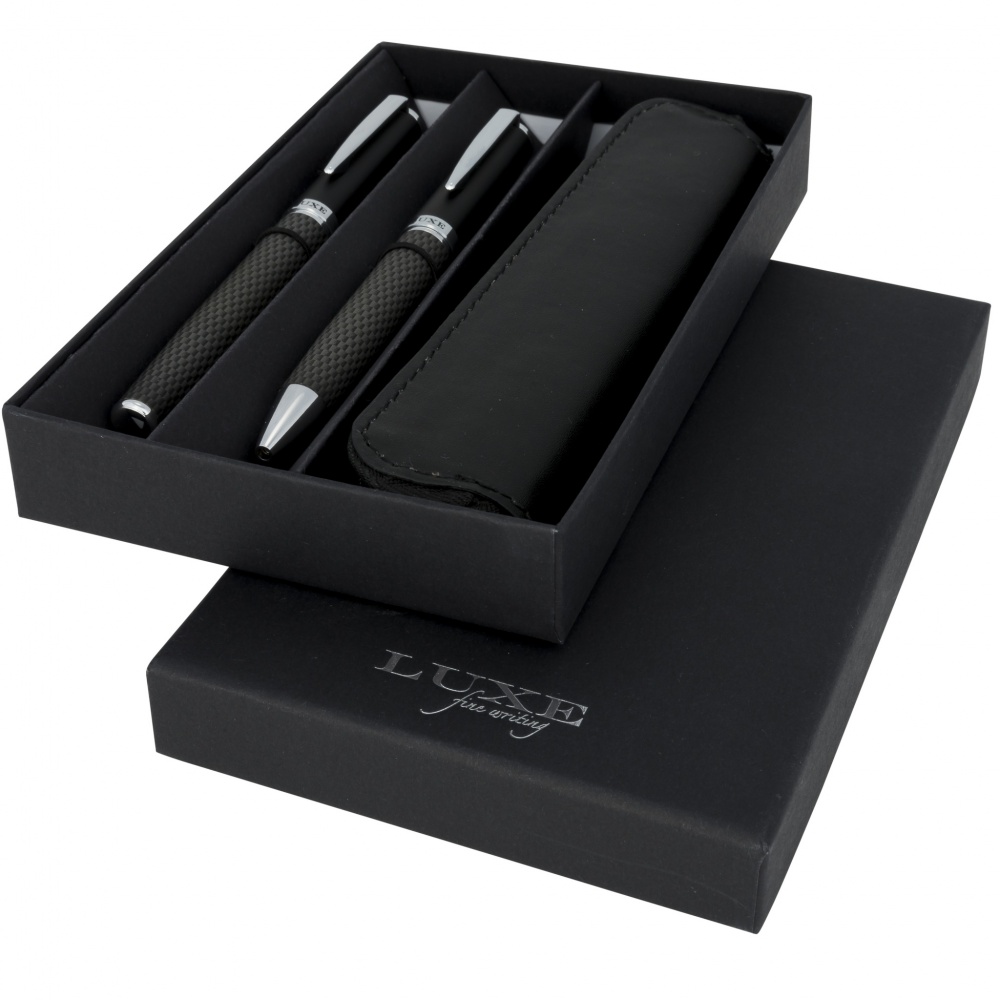Logotrade business gift image of: Carbon duo pen gift set with pouch