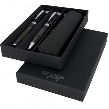 Logo trade advertising products image of: Carbon duo pen gift set with pouch