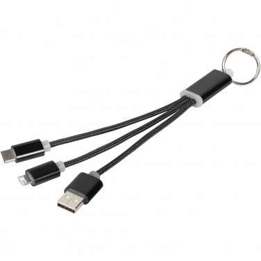 Logo trade corporate gifts image of: Metal 3-in-1 charging cable with keychain