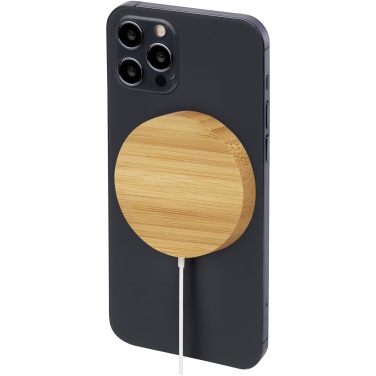 Logo trade promotional item photo of: Atra 10W bamboo magnetic wireless charging pad