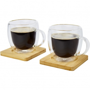 Logo trade promotional giveaways picture of: Manti 2-piece 250 ml double-wall glass cup with bamboo coaster 
