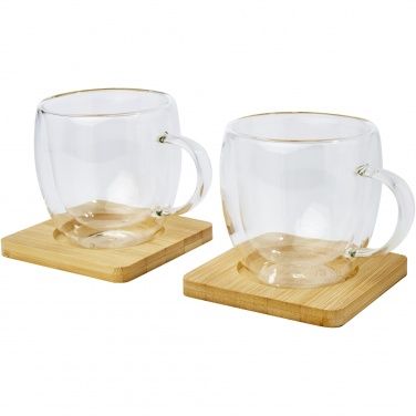 Logotrade promotional merchandise photo of: Manti 2-piece 250 ml double-wall glass cup with bamboo coaster 