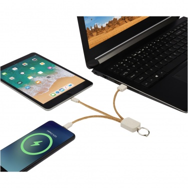 Logo trade promotional giveaways image of: Bates wheat straw and cork 3-in-1 charging cable