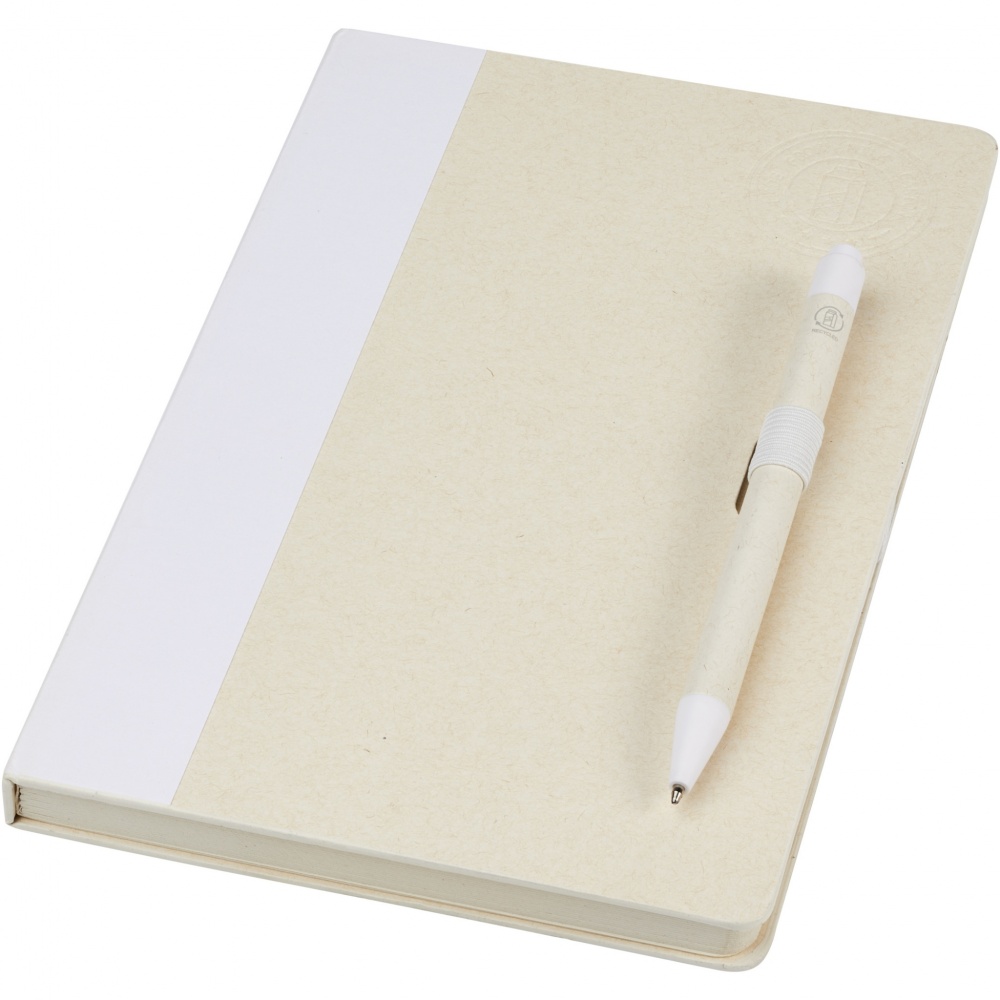 Logotrade promotional giveaway image of: Dairy Dream A5 size reference recycled milk cartons notebook and ballpoint pen set