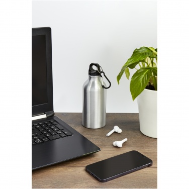 Logo trade promotional item photo of: Oregon 400 ml RCS certified recycled aluminium water bottle with carabiner