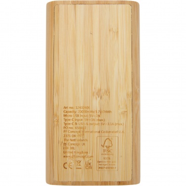 Logo trade business gifts image of: Tulda 20.000 mAh bamboo power bank