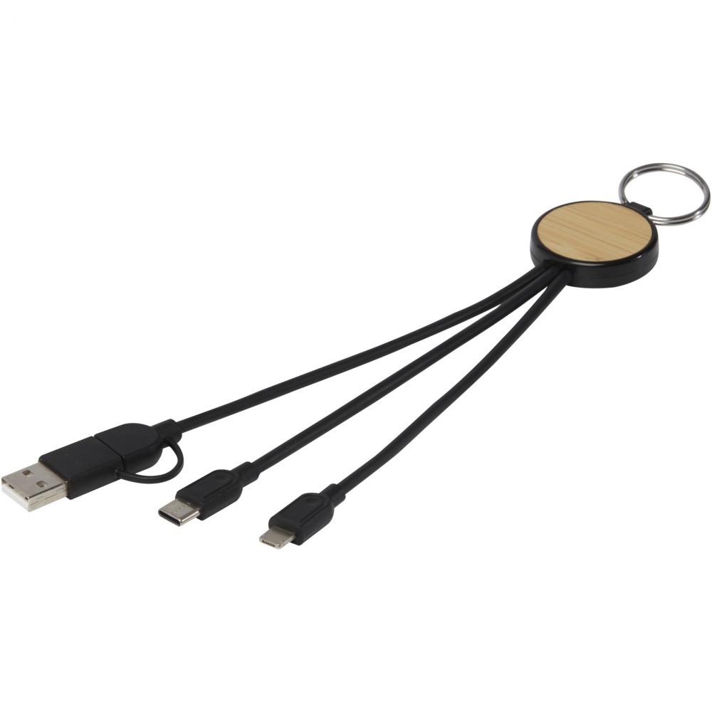 Logo trade promotional items image of: Tecta 6-in-1 recycled plastic/bamboo charging cable with keyring