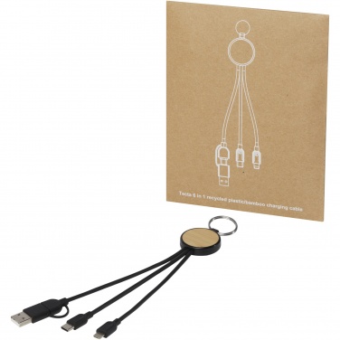 Logotrade promotional giveaways photo of: Tecta 6-in-1 recycled plastic/bamboo charging cable with keyring