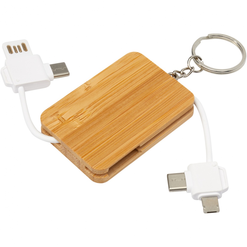 Logotrade business gift image of: Reel 6-in-1 retractable bamboo key ring charging cable
