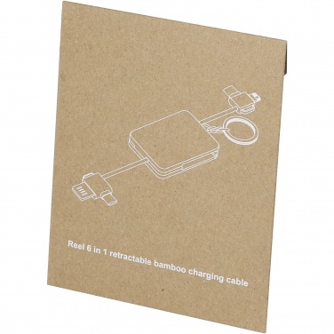 Logotrade promotional giveaway image of: Reel 6-in-1 retractable bamboo key ring charging cable