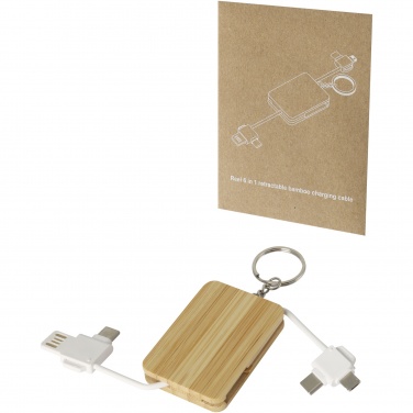 Logotrade corporate gift image of: Reel 6-in-1 retractable bamboo key ring charging cable