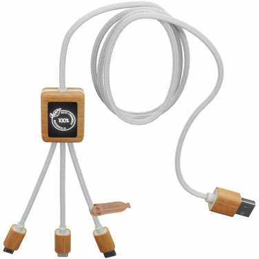 Logo trade business gift photo of: SCX.design C39 3-in-1 rPET light-up logo charging cable with squared bamboo casing