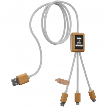 Logotrade promotional giveaway image of: SCX.design C39 3-in-1 rPET light-up logo charging cable with squared bamboo casing
