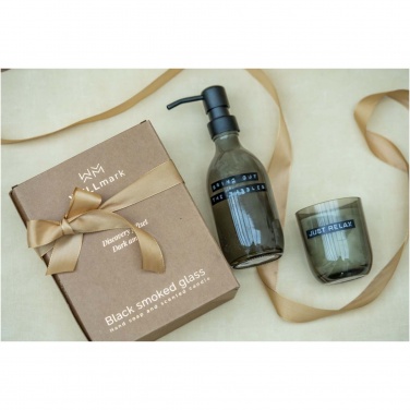 Logotrade business gift image of: Wellmark Discovery 200 ml hand soap dispenser and 150 g scented candle set - dark amber fragrance