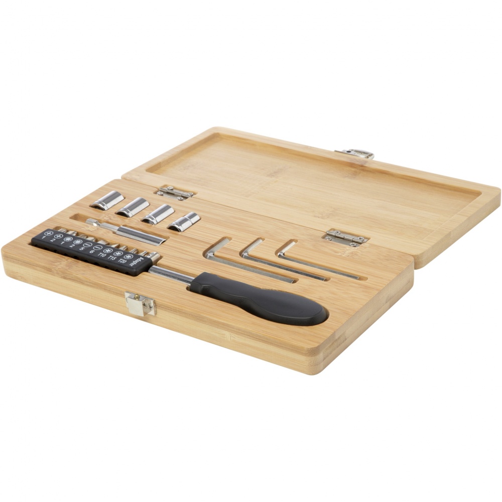 Logo trade promotional merchandise picture of: Rivet 19-piece bamboo/recycled plastic tool set