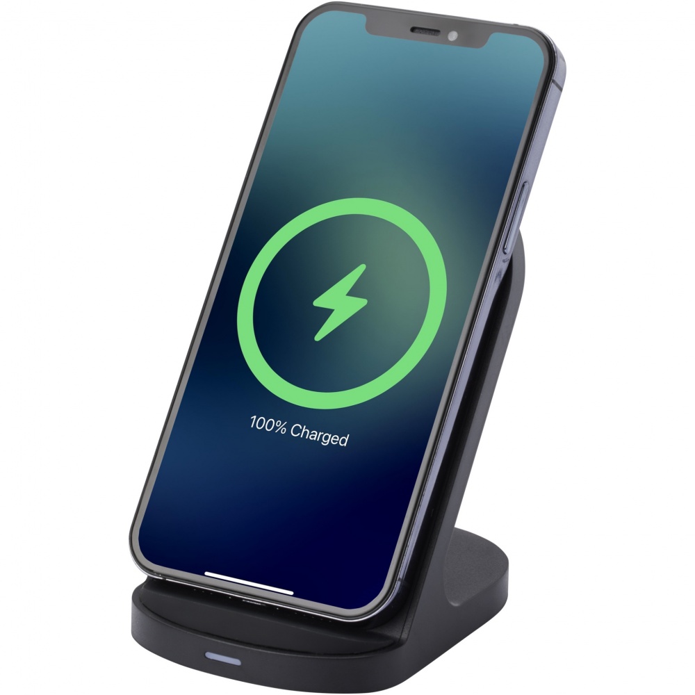 Logo trade advertising products image of: Loop 15W dual coil RCS recycled plastic wireless charging stand