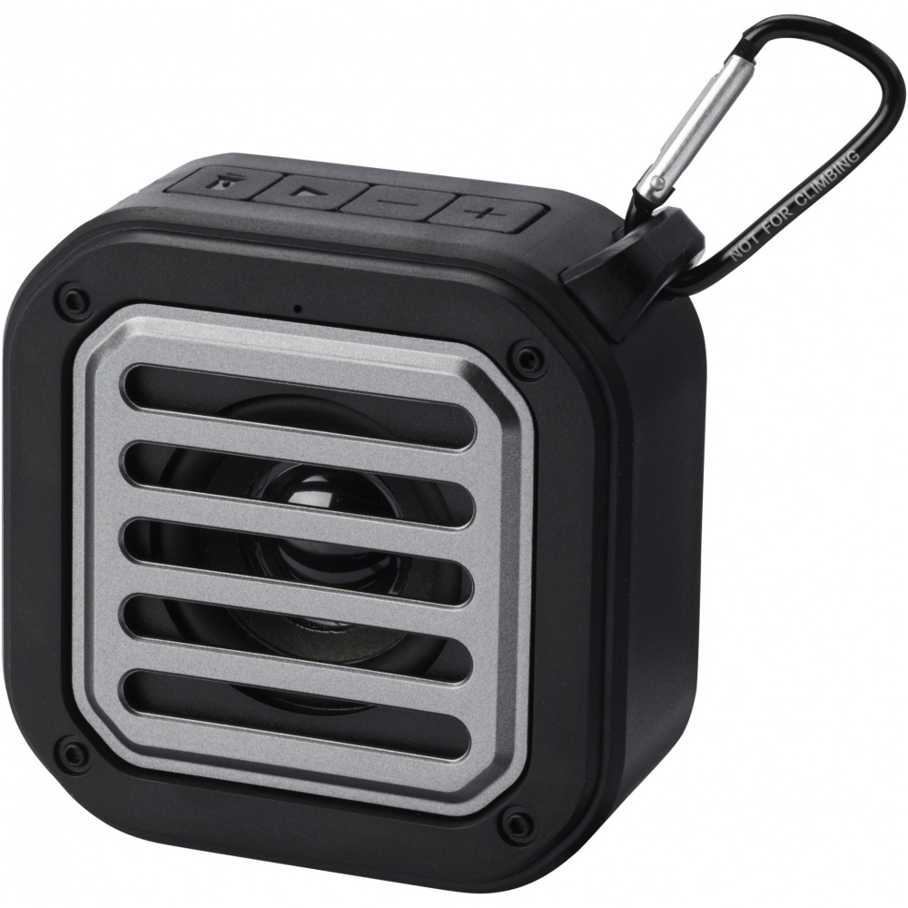Logotrade business gift image of: Solo 3W IPX5 RCS recycled plastic solar Bluetooth® speaker with carabiner 