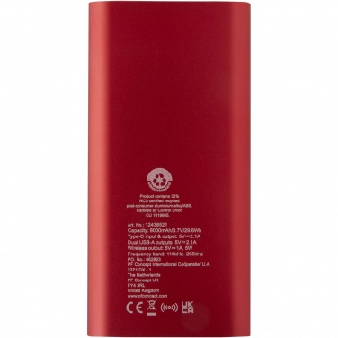 Logo trade advertising products image of: Juice 8000 mAh Type-C recycled aluminium wireless power bank