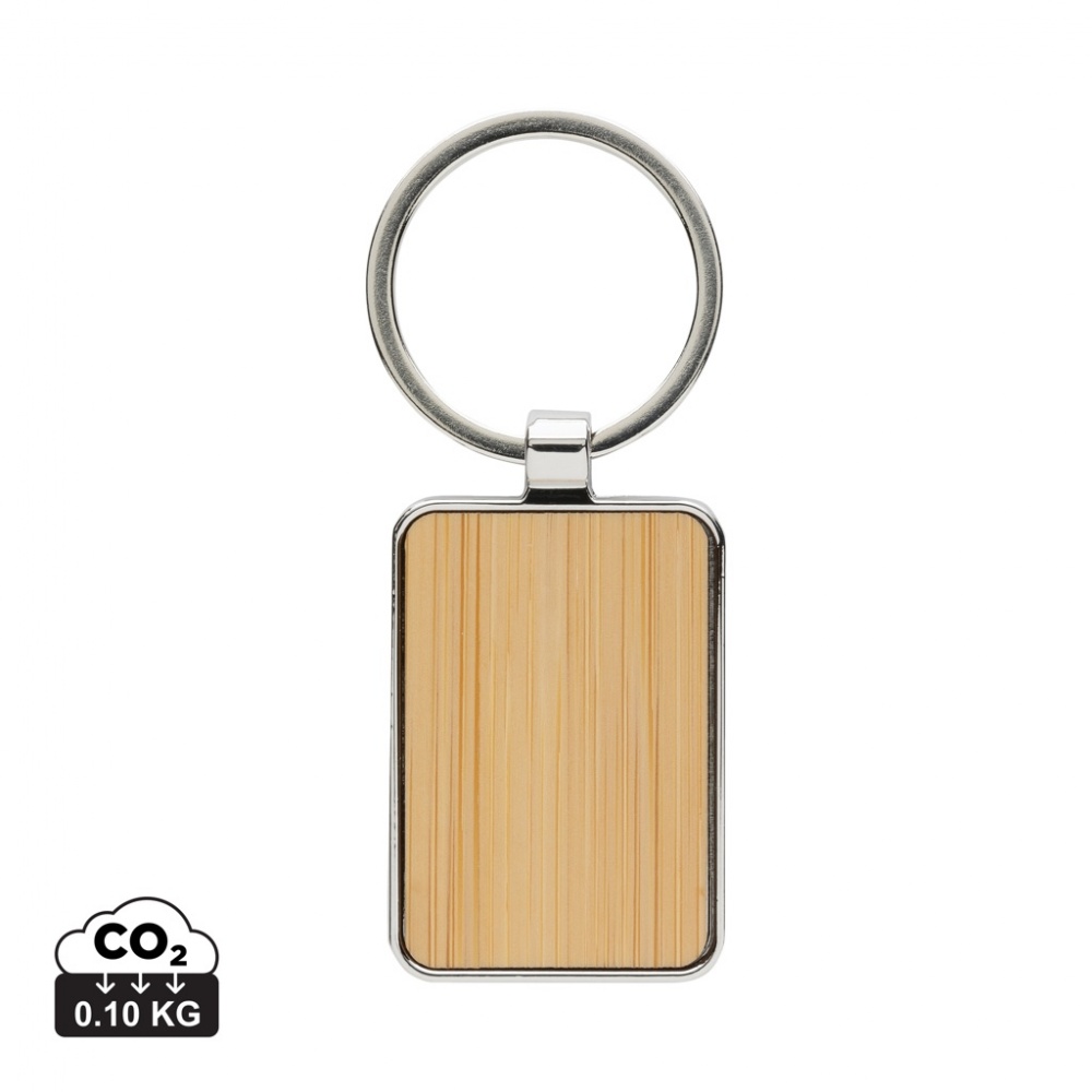 Logo trade promotional merchandise image of: RCS recycled zinc alloy rectangle keychain with bamboo