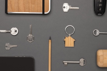 Logotrade promotional item picture of: RCS recycled zinc alloy house keychain with bamboo