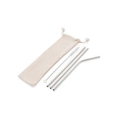 Logo trade advertising products image of: Reusable stainless steel 3 pcs straw set