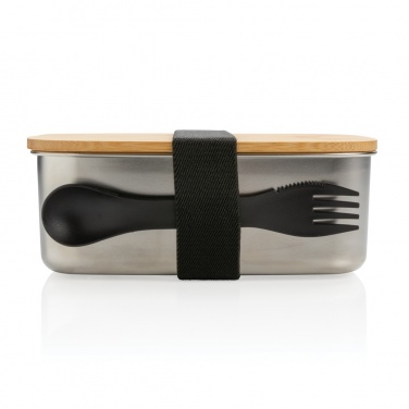 Logotrade promotional giveaway image of: Stainless steel lunchbox with bamboo lid and spork