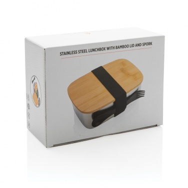 Logo trade promotional gifts image of: Stainless steel lunchbox with bamboo lid and spork