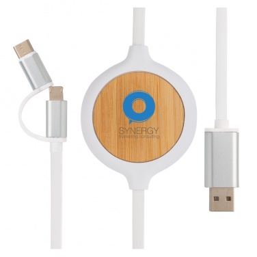 Logo trade promotional merchandise picture of: 3-in-1 cable with 5W bamboo wireless charger