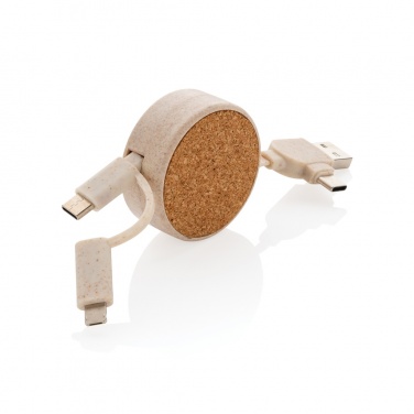 Logotrade corporate gift image of: Cork and Wheat 6-in-1 retractable cable