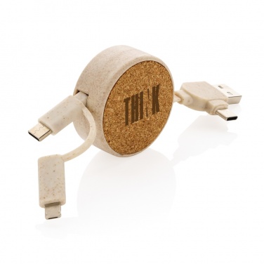 Logo trade corporate gift photo of: Cork and Wheat 6-in-1 retractable cable