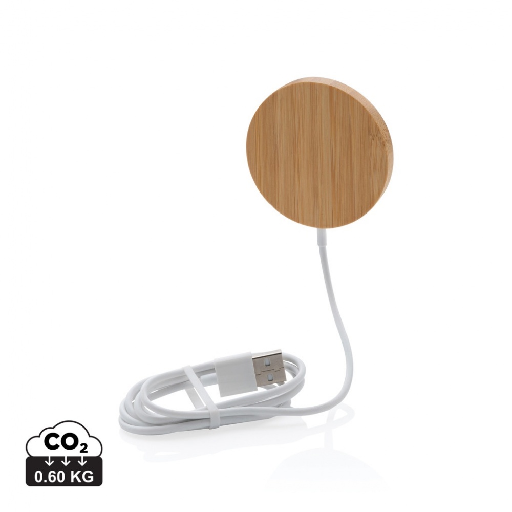 Logo trade corporate gifts image of: 10W bamboo magnetic wireless charger