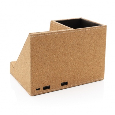 Logo trade promotional merchandise photo of: Cork pen holder and 5W wireless charger
