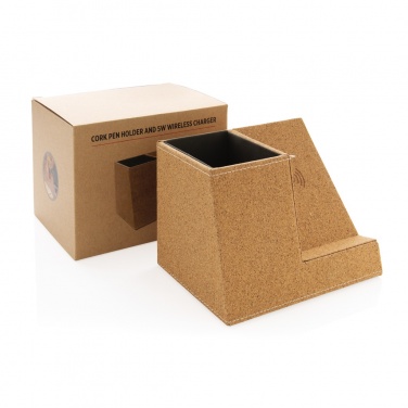 Logo trade corporate gifts image of: Cork pen holder and 5W wireless charger