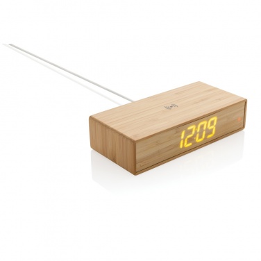 Logotrade promotional merchandise image of: Bamboo alarm clock with 5W wireless charger