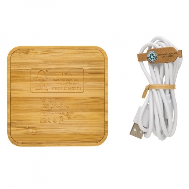 Logotrade promotional gift image of: Bamboo 10W wireless charger with USB