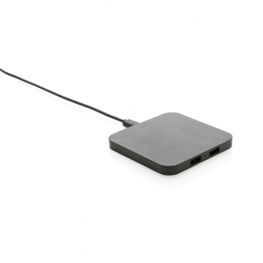 Logo trade promotional gift photo of: RCS recycled plastic 10W Wireless charger with USB Ports
